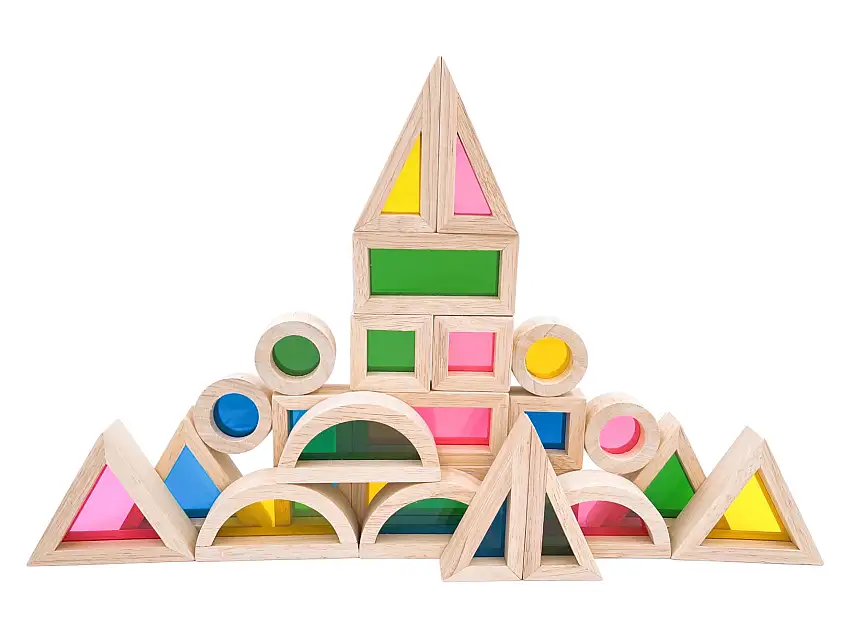24 Pcs Rainbow Acrylic Sensory Wooden Building Blocks