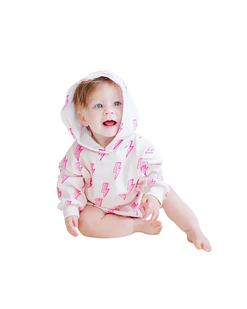 Hooded Bubble Romper | Pink Bolts