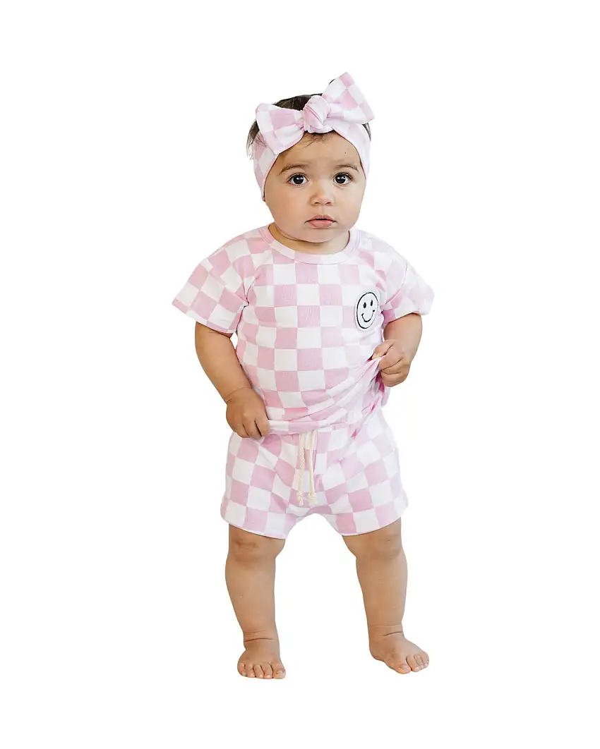 Checkered Shorts Set | Pink