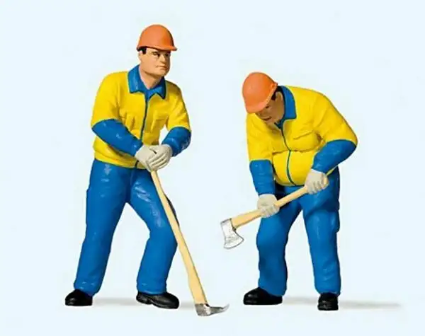 Preiser 44913 G Scale Modern Lumberjacks -- Set #2 (blue & yellow Uniforms) (2)