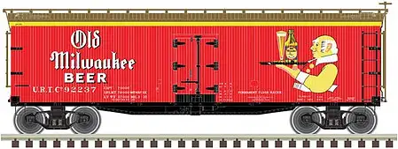 Atlas 50005628 N Scale 40' Wood Reefer - Ready to Run -- Old Milwaukee 92239 (red, brown, white, yellow)