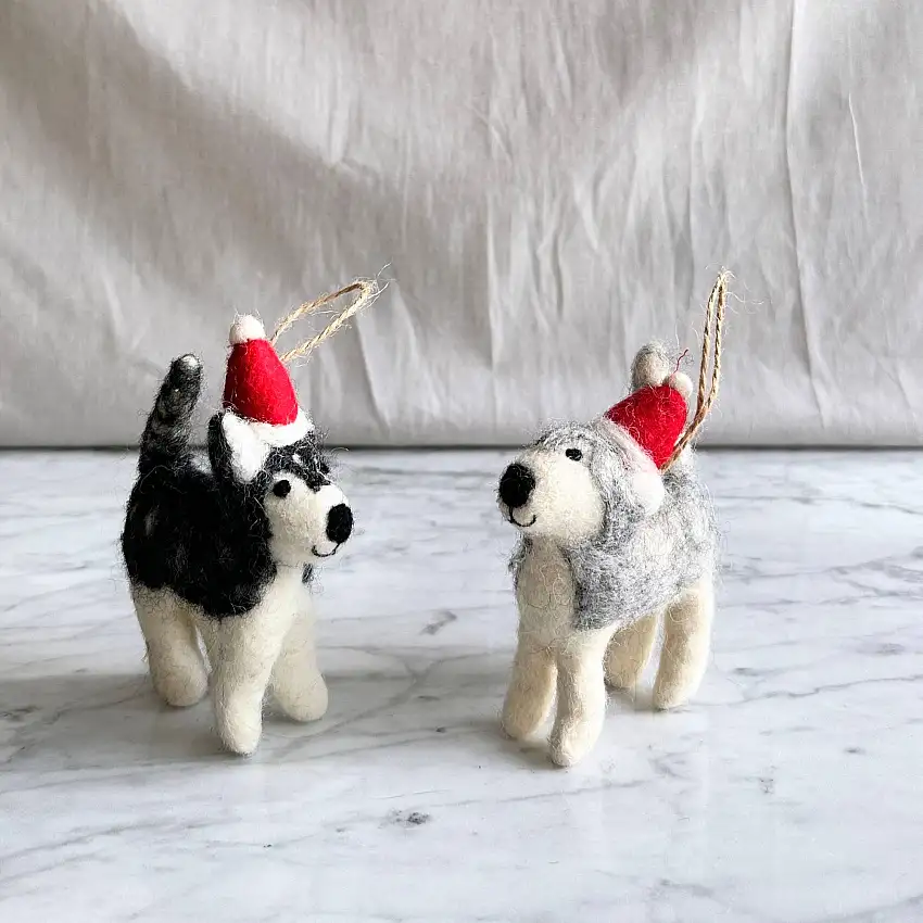 Felt Ornament - Husky With Christmas Hat