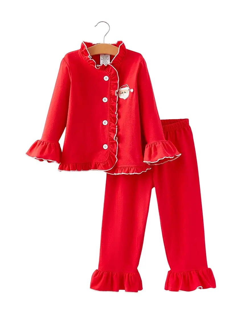 Christmas Red Girls Embroidered Pajamas