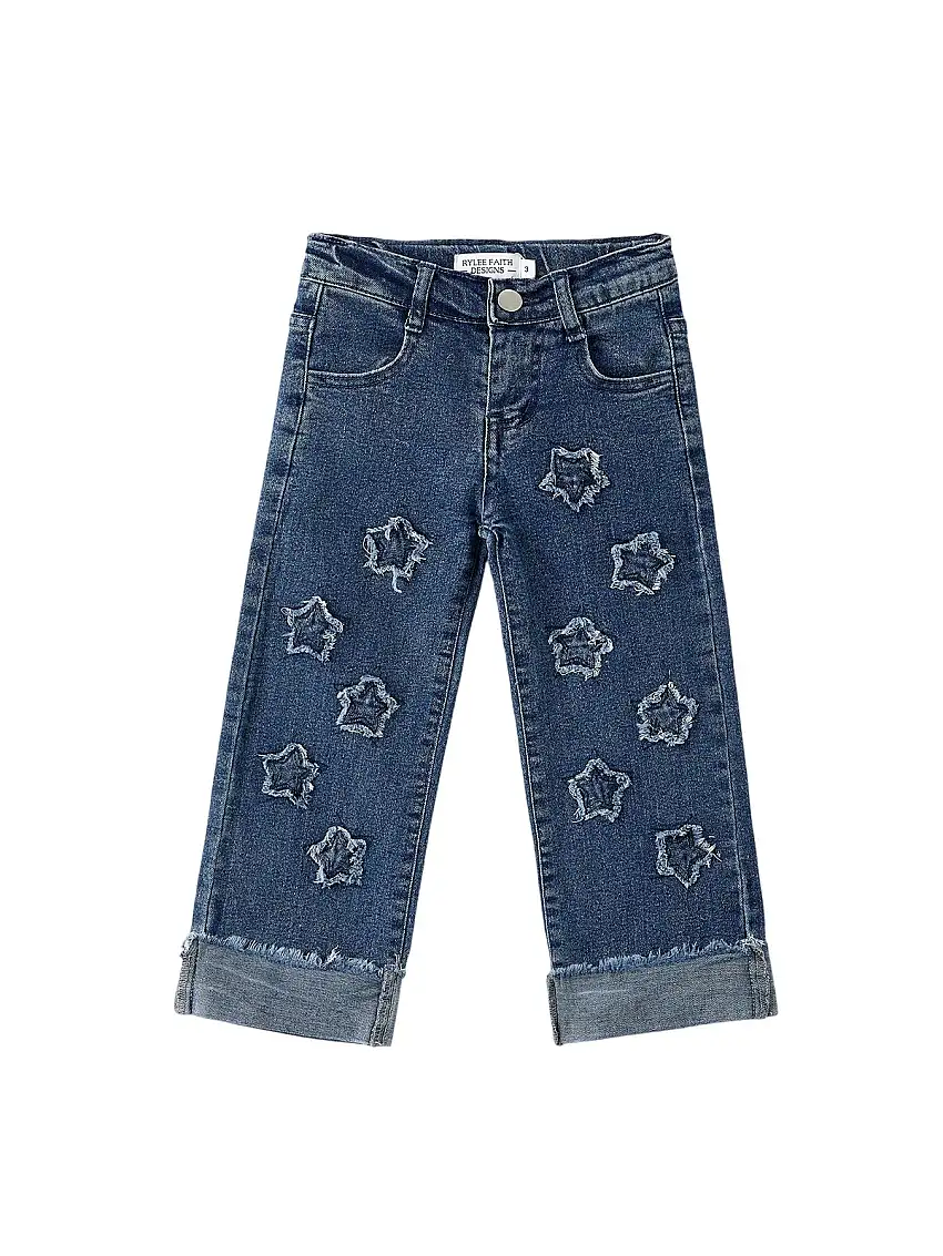4th Of July Stylish Star Shaped Distressed Button Jeans