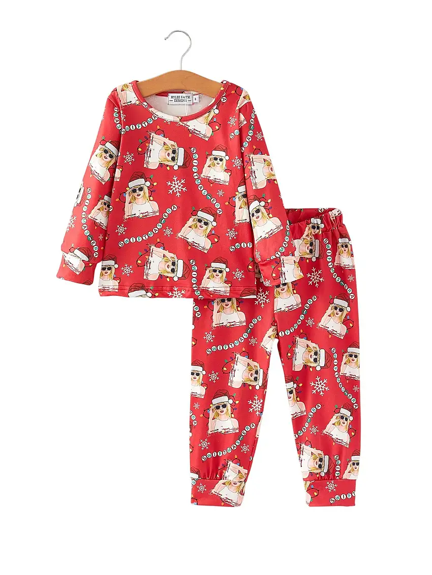 Ts Christmas Print Red Girls Milk Silk Girls Pajamas