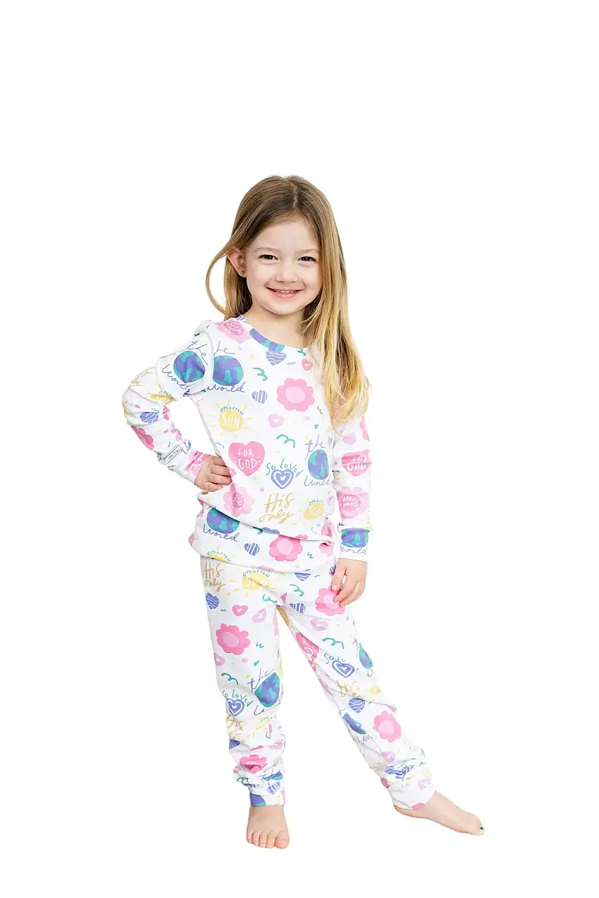 For God So Loved The World Pj Long Sleeve Set Cotton
