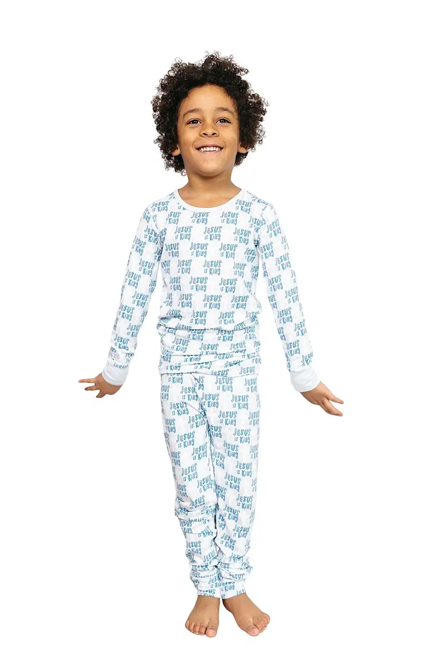 Jesus Is King Blue Pj Long Sleeve Set Bamboo
