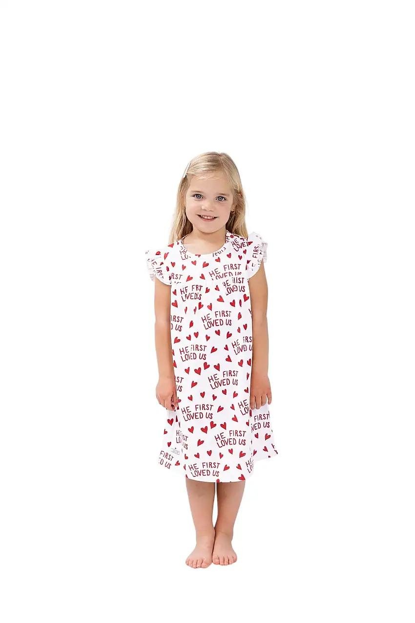 He First Loved Us Red Nightgown Polyester