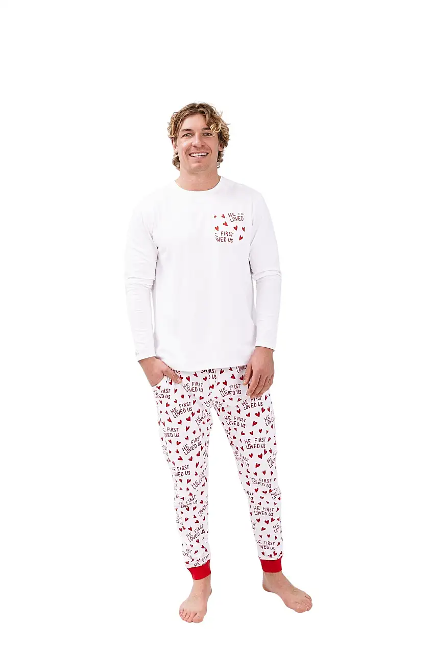 He First Loved Us Red Men's Pj Set Cotton
