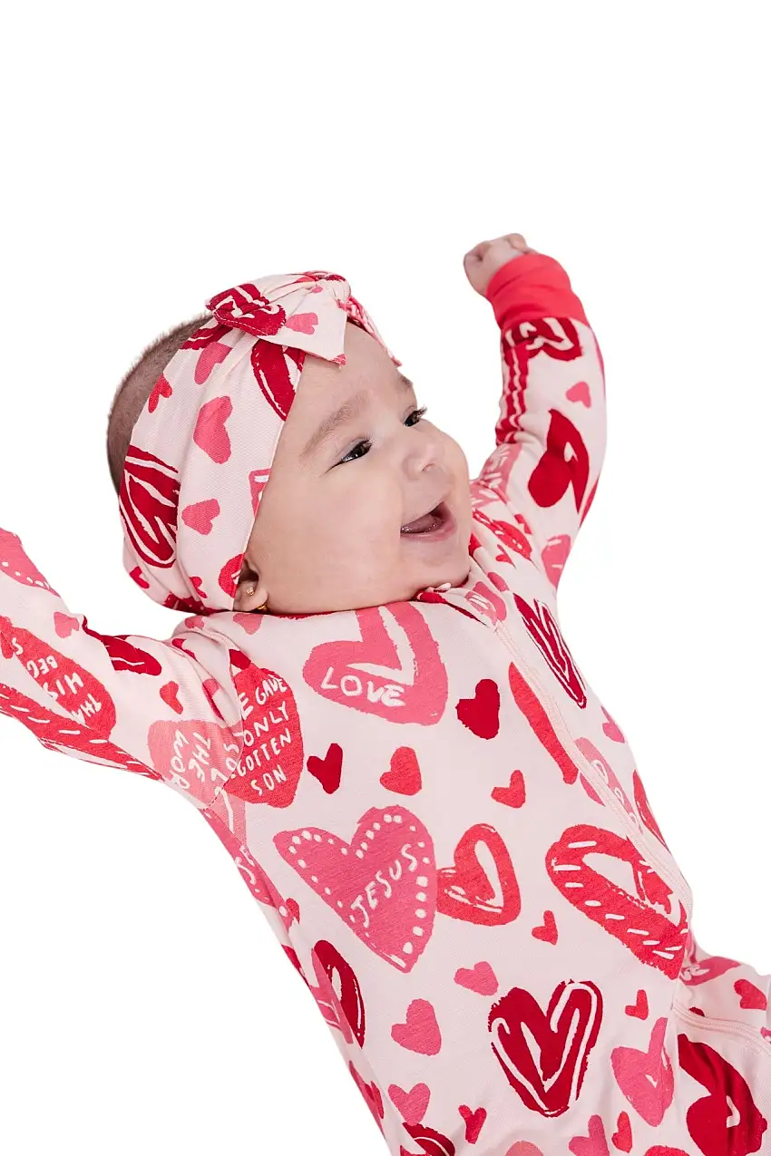 John 3:16 Pink Pj Footed Onesie Bamboo