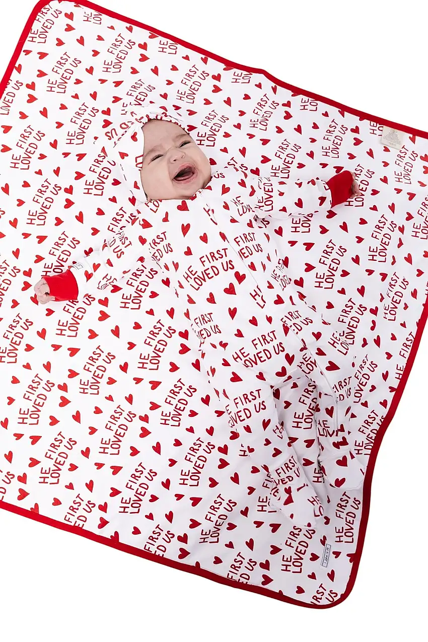 He First Loved Us Red Pj Footed Onesie Cotton