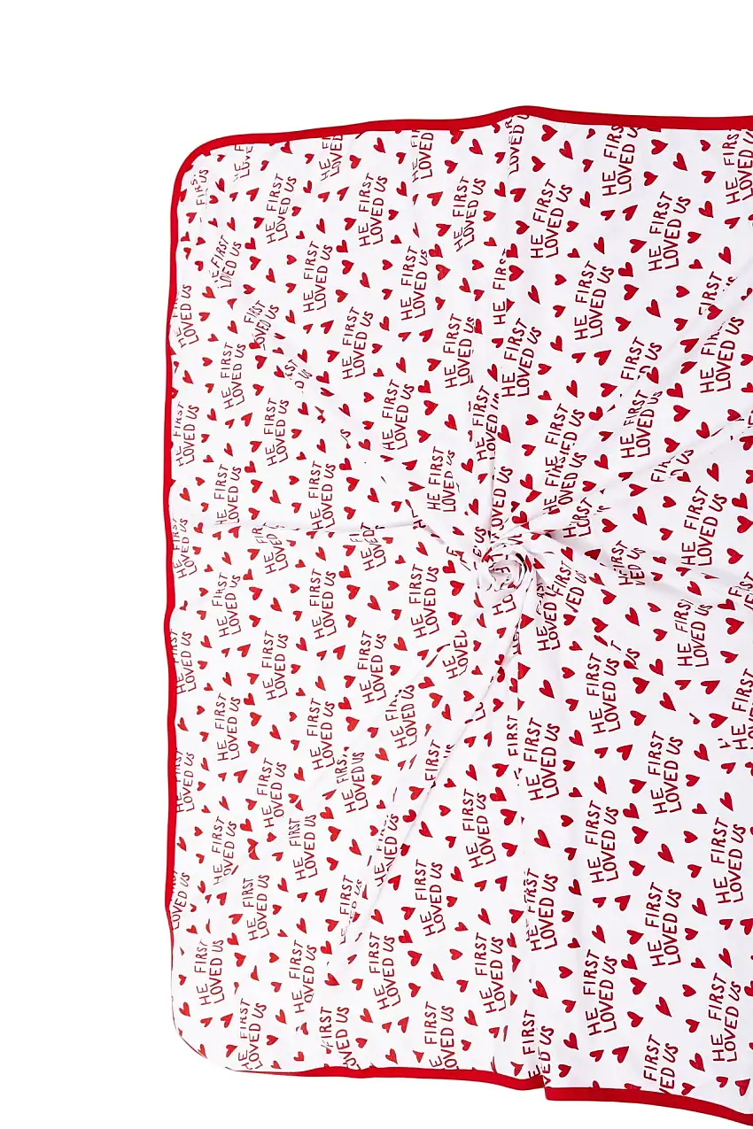 He First Loved Us Red Swaddle Cotton