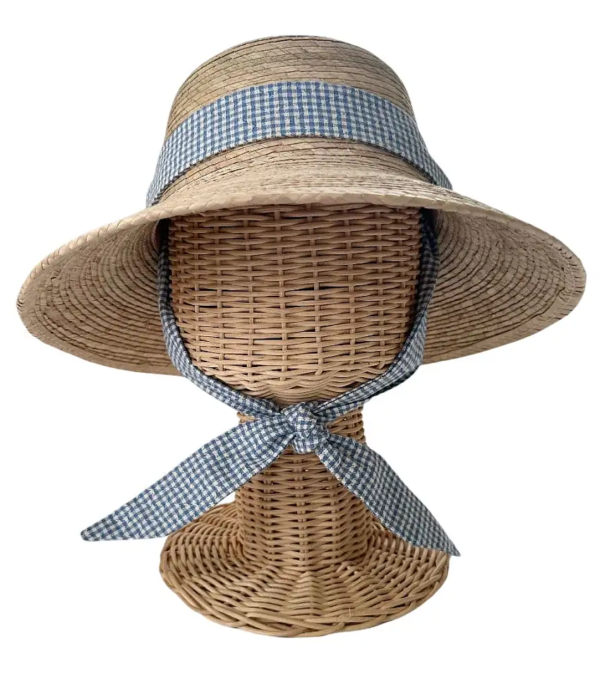 Palmetto Girl’s Hat - Vintage Gingham Textile Ribbon