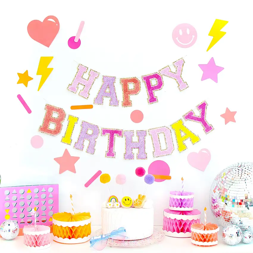 Varsity Letter Patch Customizable Paper Garland - Pinks