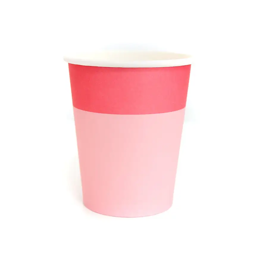 Strawberry And Light Pink Cup Color Blocked Paper Party Ware