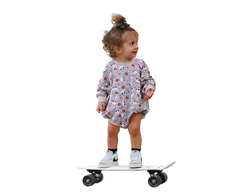 Purple Floral Skulls Bamboo Bubble Romper