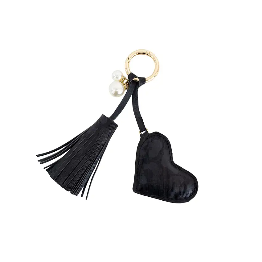 Black Leopard Dusti Rose Heart Keychain