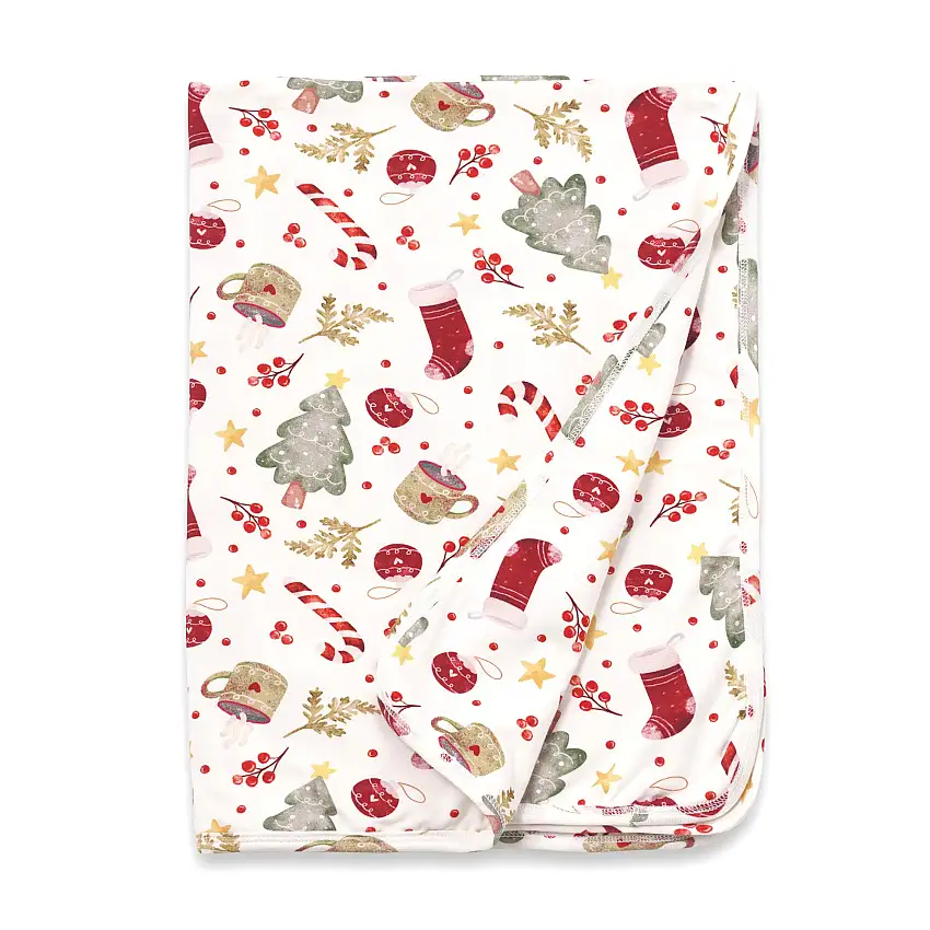 Holiday Baby Stroller Blanket – Soft Bamboo Christmas Wrap - Noel