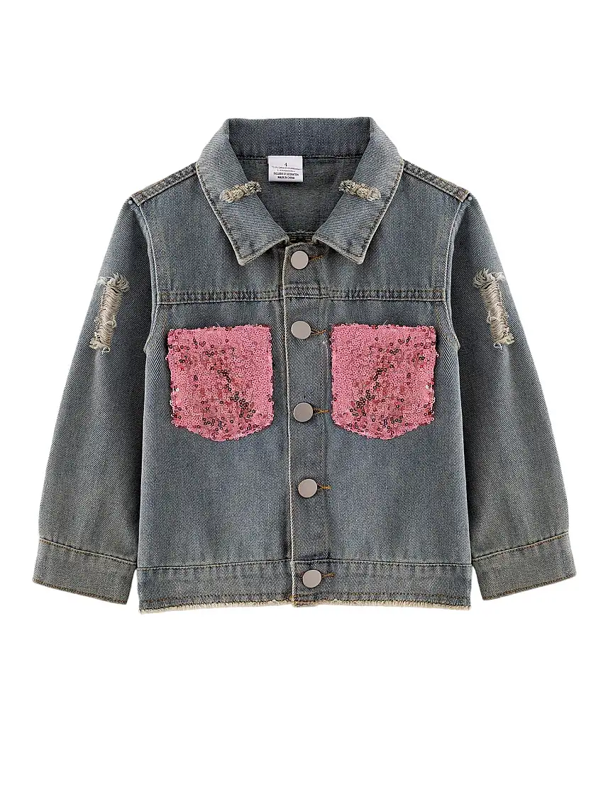 Girls Sequins Denim Jacket