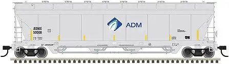 Atlas 20006271 HO Scale Pressureaide Centerflow Hopper - Ready to Run - Master(R) -- Archer-Daniels-Midland 50076 (gray, blue, green, Leaf Logo)