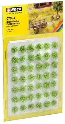 Noch 7034 All Scale Grass Tufts Mini Set -- Green Field Plants 1/4" 6mm pkg(42)