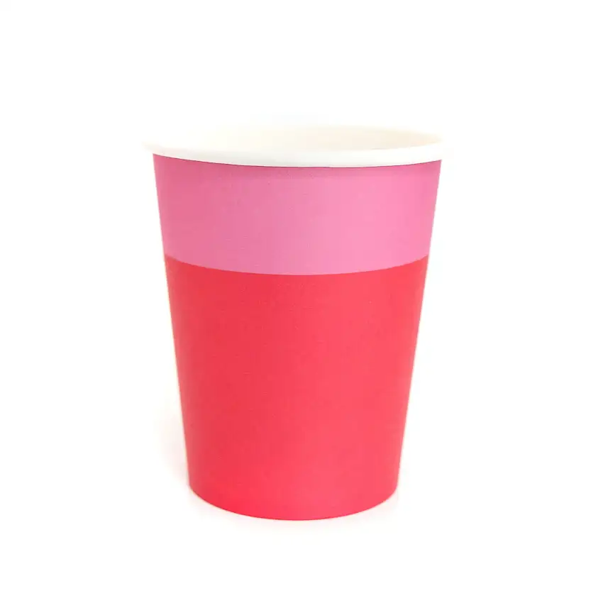 Red And Hot Pink Cup Color Blocked Paper Party Ware
