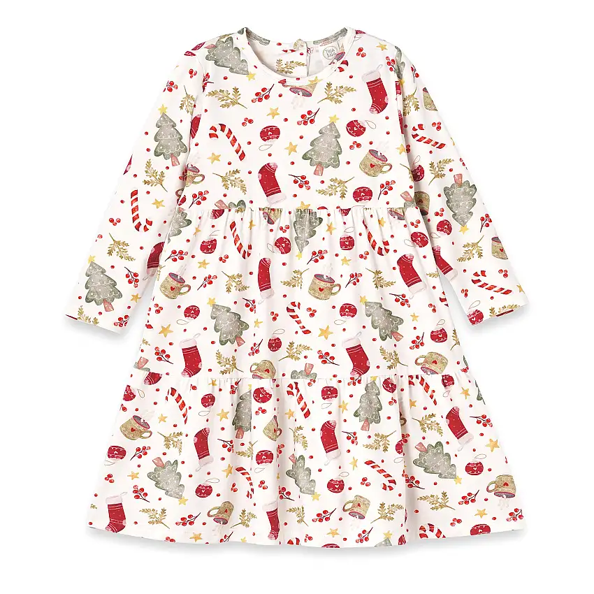Girls’ Christmas Dress – Bamboo Holiday Tiered Twirl Dress - Noel