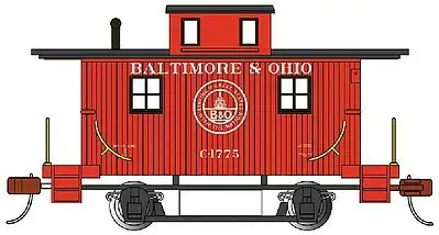 Bachmann 18404 HO Scale Wood 4-Wheel Bobber Caboose - Ready to Run - Silver Series(R) -- Baltimore & Ohio #C-1775 (red, black, 13 States Logo)