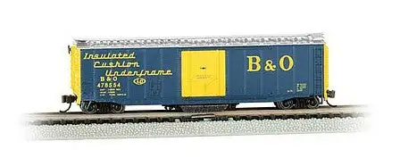 Bachmann 16368 N Scale Track Cleaning 50' Plug-Door Boxcar - Ready to Run -- Baltimore & Ohio #478554 (blue, yellow; Cushion Underframe Markings)