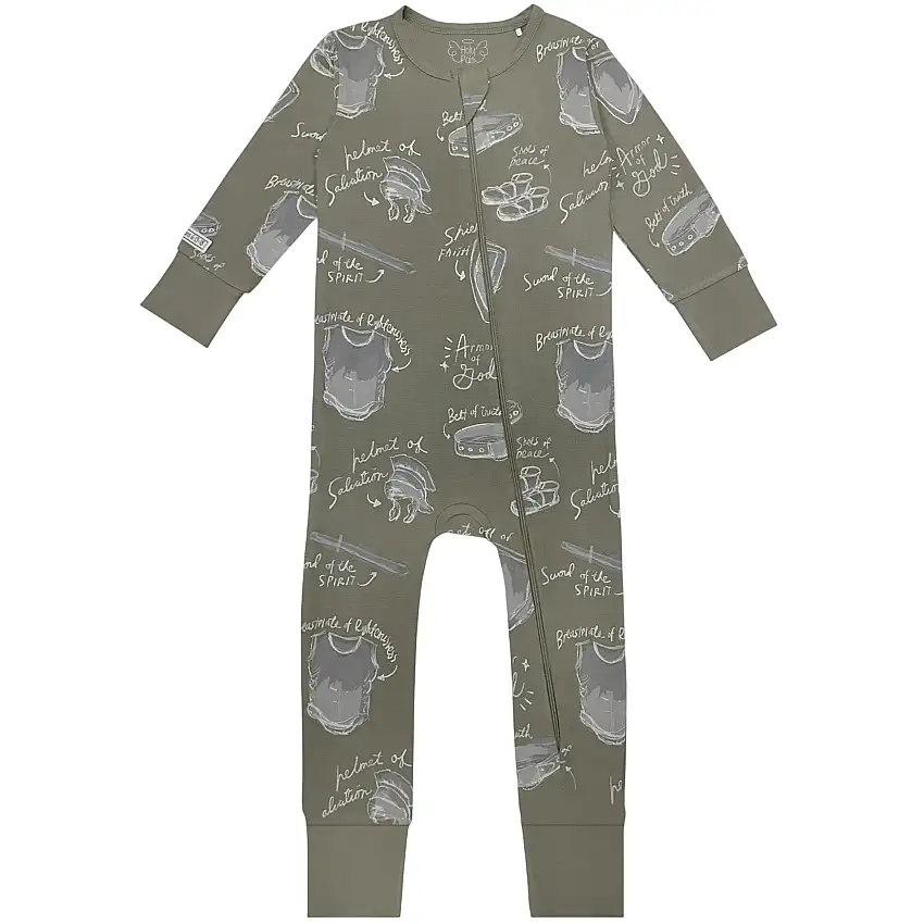 Armor Of God Green Pj Footless Onesie Bamboo