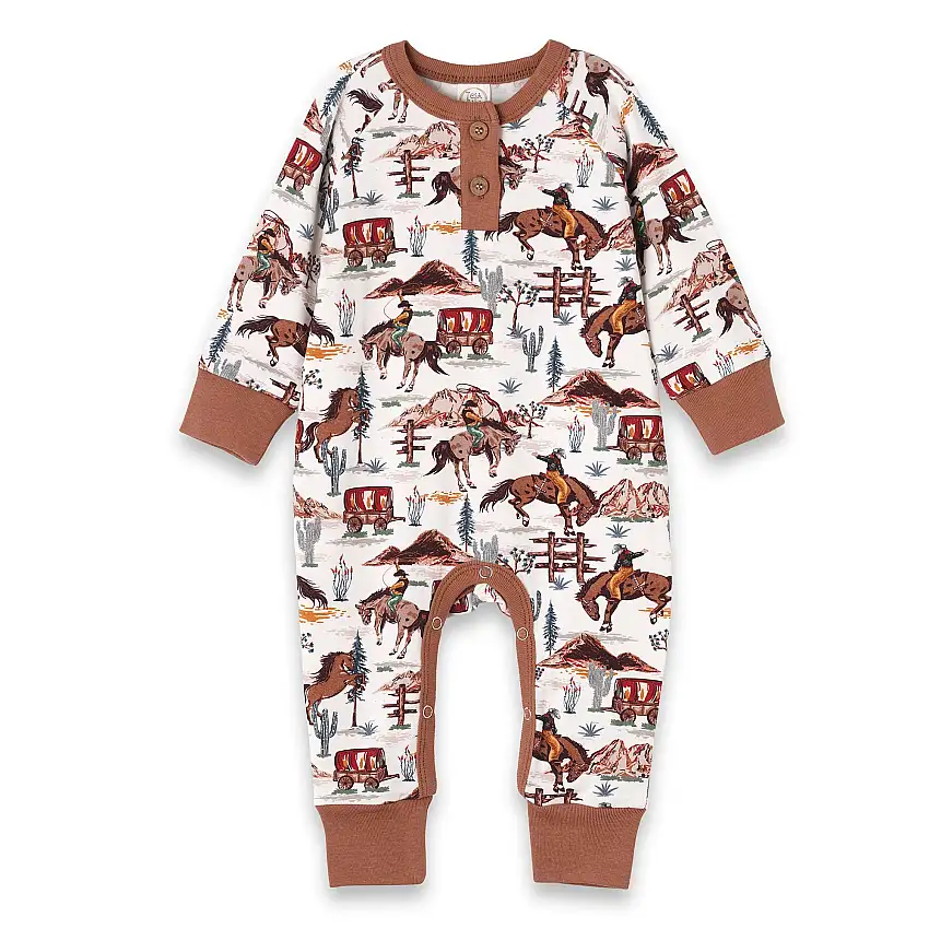 Cowboy Henley Romper - Bamboo Western Spirit Baby Boy