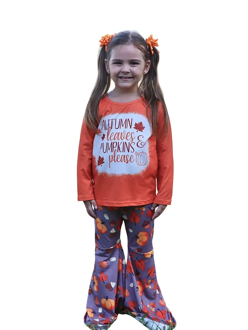 Autumn Leaves Pine Cone Stripe Print Girls Set