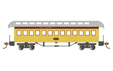 Bachmann 15106 HO Scale Old Time Wood Coach with Round-End Clerestory Roof - Ready to Run -- Old Colony Railroad (yellow, red)