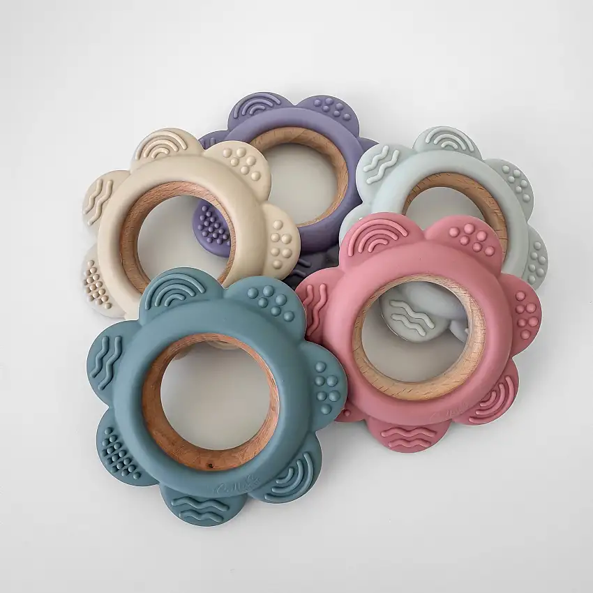 Garden Party Teether Collection - Silicone & Beechwood Flower