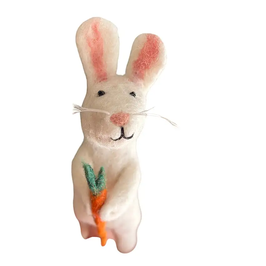 Felt Finger Puppet - Bunny Holding A Carrot