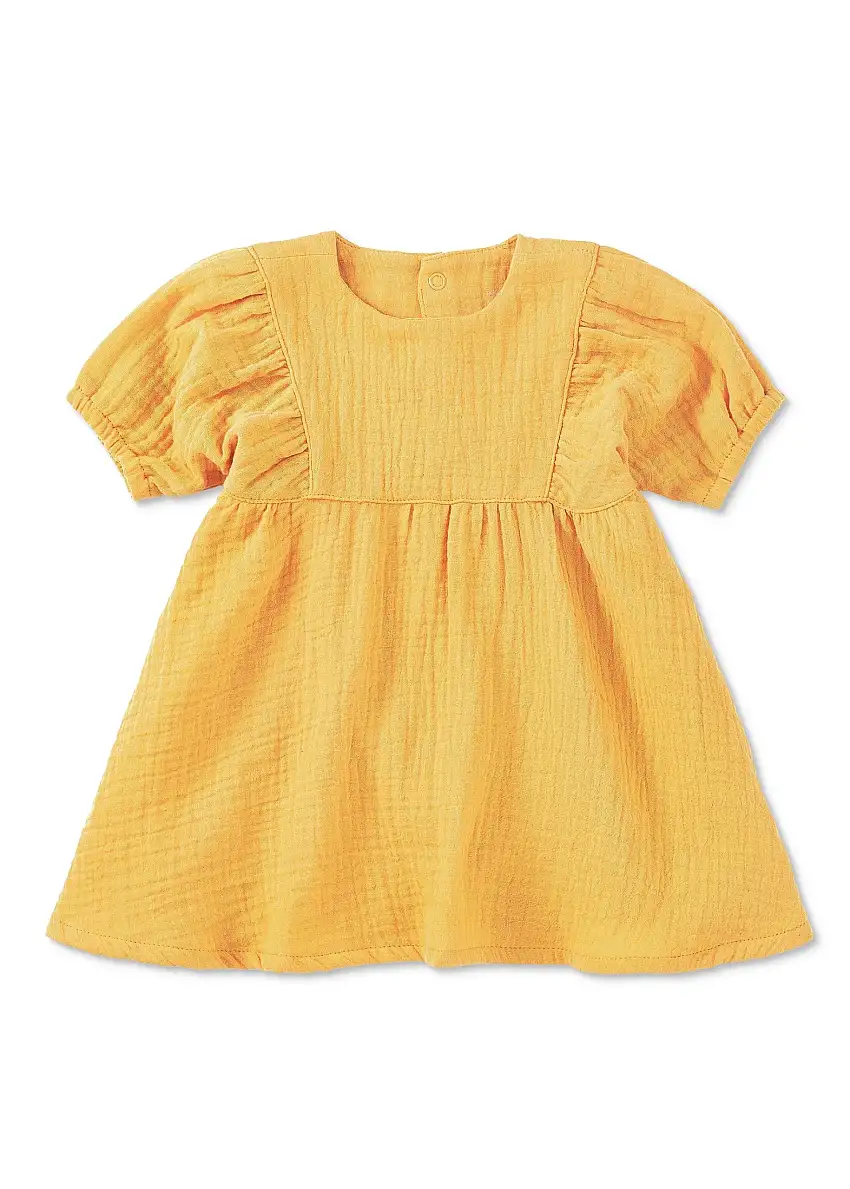 Dress With Puff Sleeves - Mustard