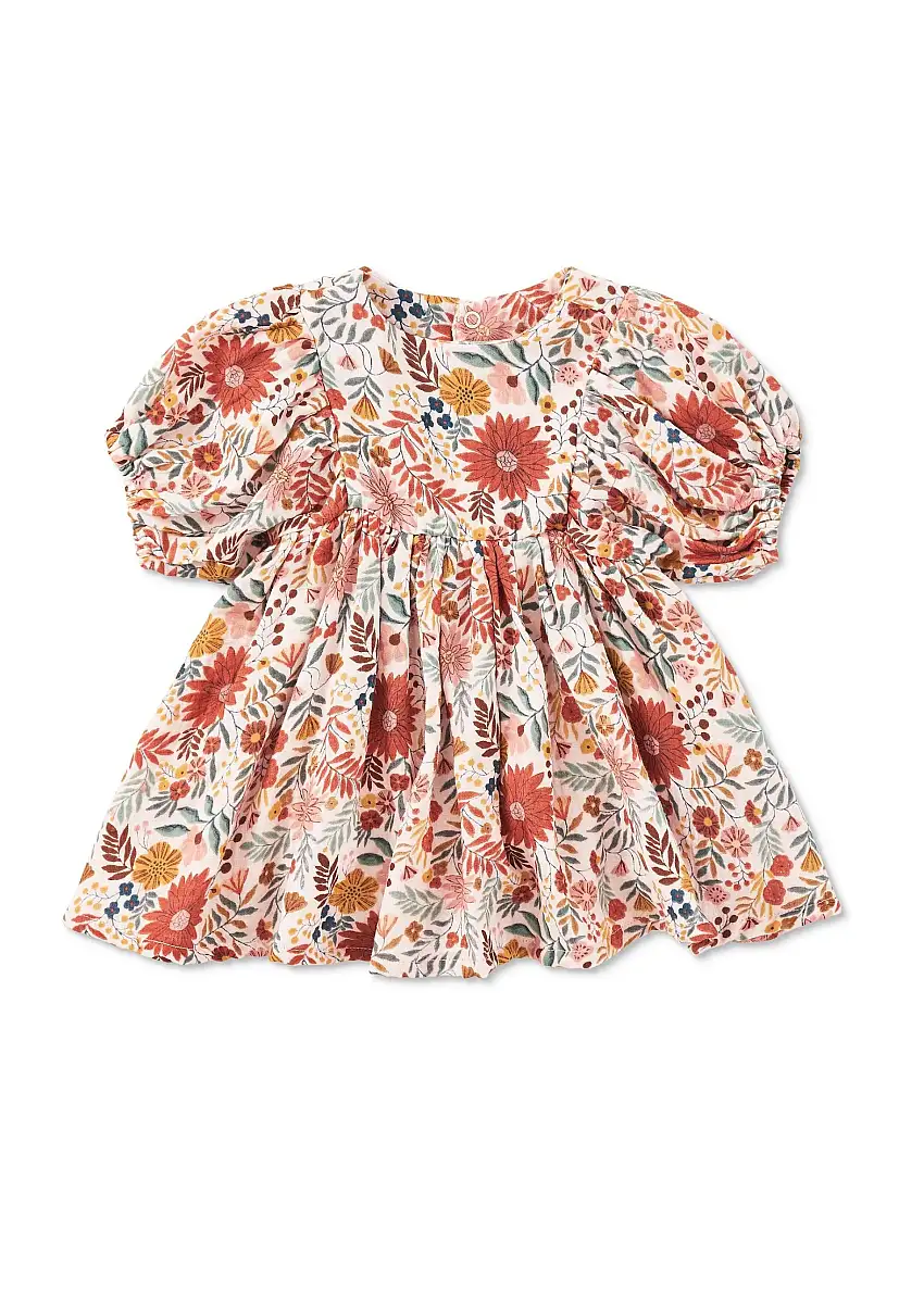 Dress With Puff Sleeves - Zinnia Bloom