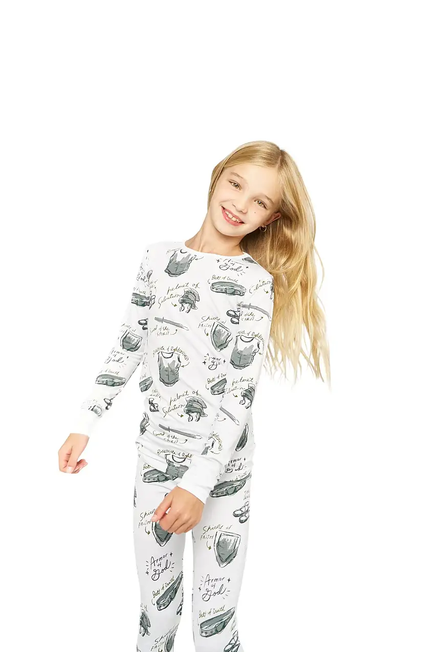 Armor Of God White Pj Long Sleeve & Pants Set Bamboo