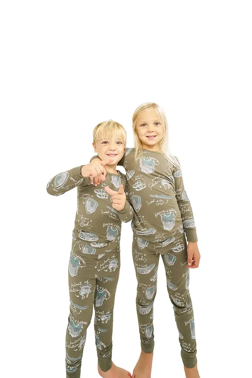 Armor Of God Green Pj Long Sleeve & Pants Set Bamboo