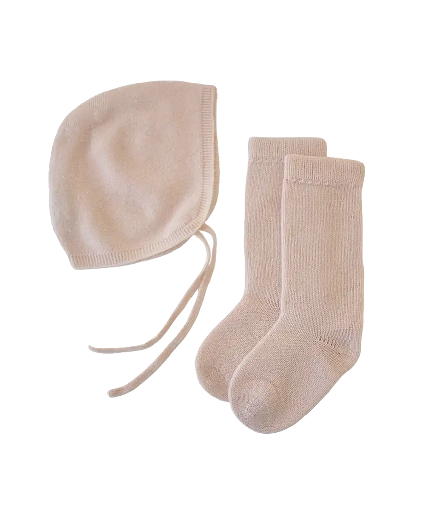 Baby Bonnet + Socks Gift Set - Butter Cream