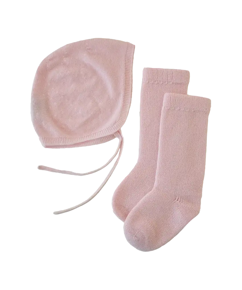 Baby Bonnet + Socks Gift Set - Peony