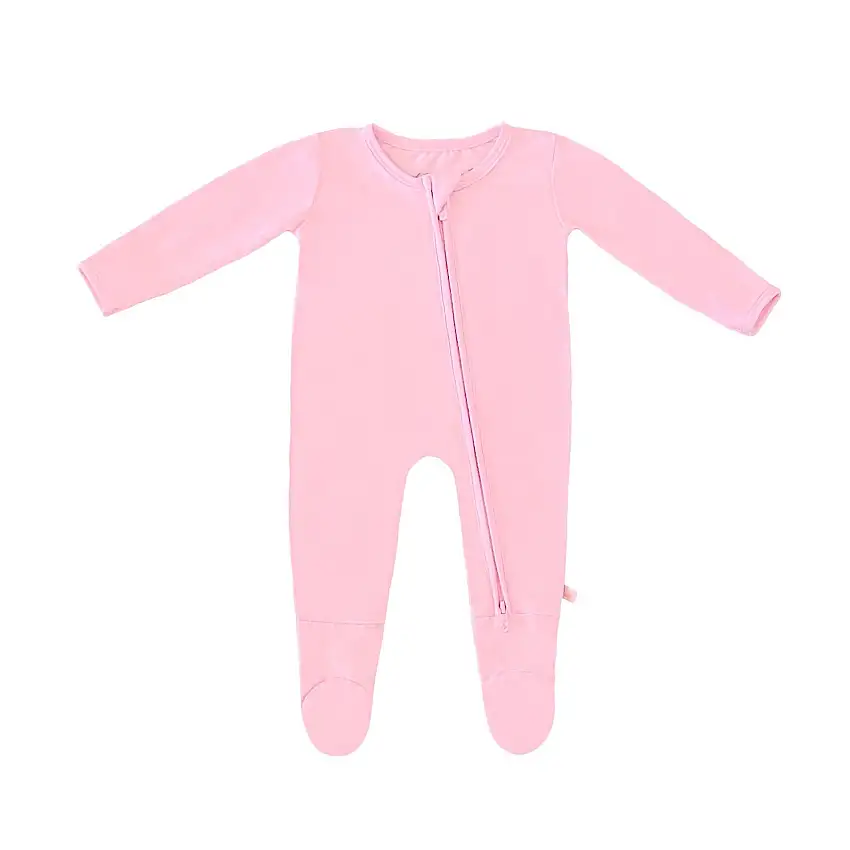 Spring Bamboo Solid Footed Zippered Onesie In Pastel Peony Pink