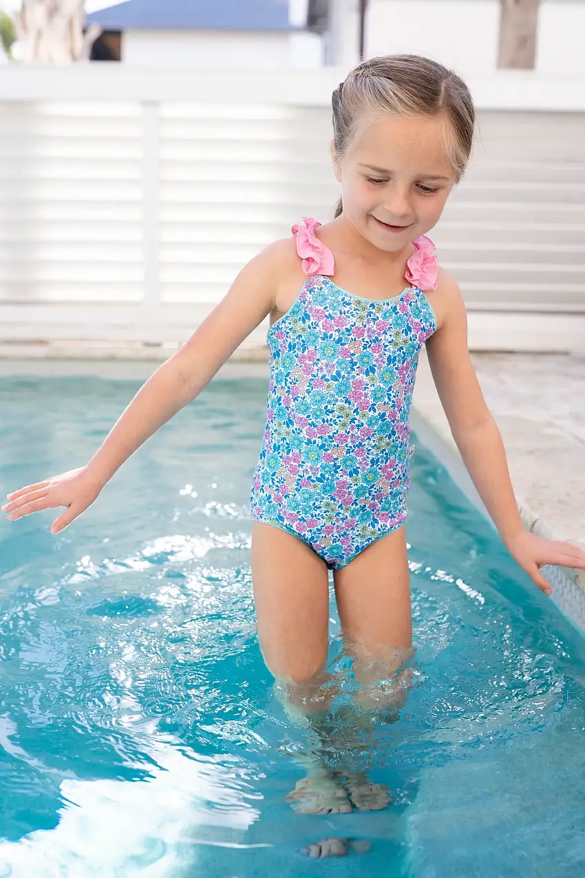 Retro Floral Ruffle Strap One Piece