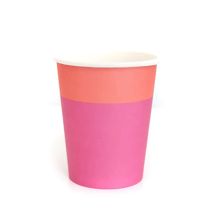 Hot Pink And Coral Cup Color Blocked Paper Party Ware