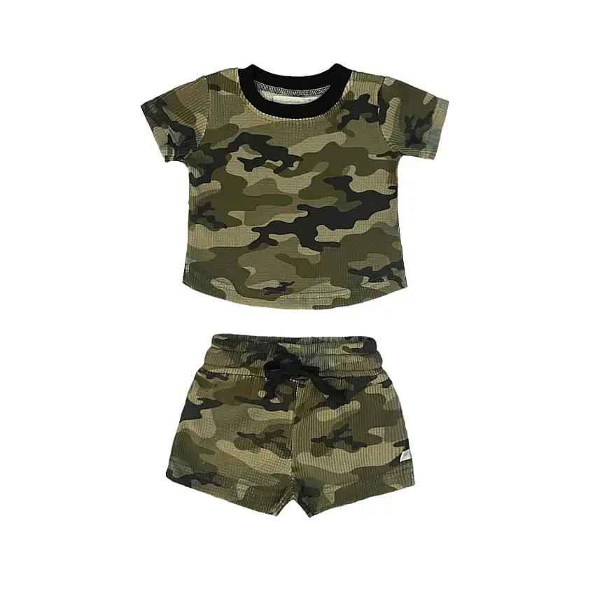 Army Fatigue Camo Waffle T-shirt Short Set