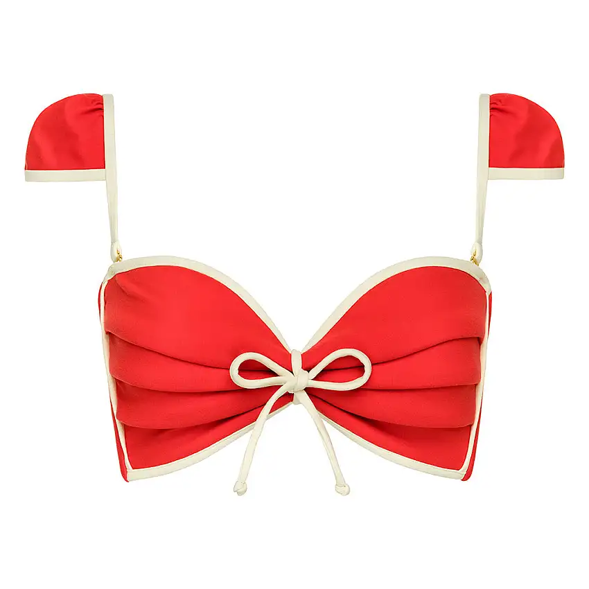 Cherry Cream Binded Cabana Bow Bikini Top