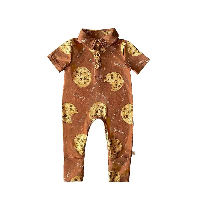 Chocolate Chip Cookies Short Sleeve Collared Romper