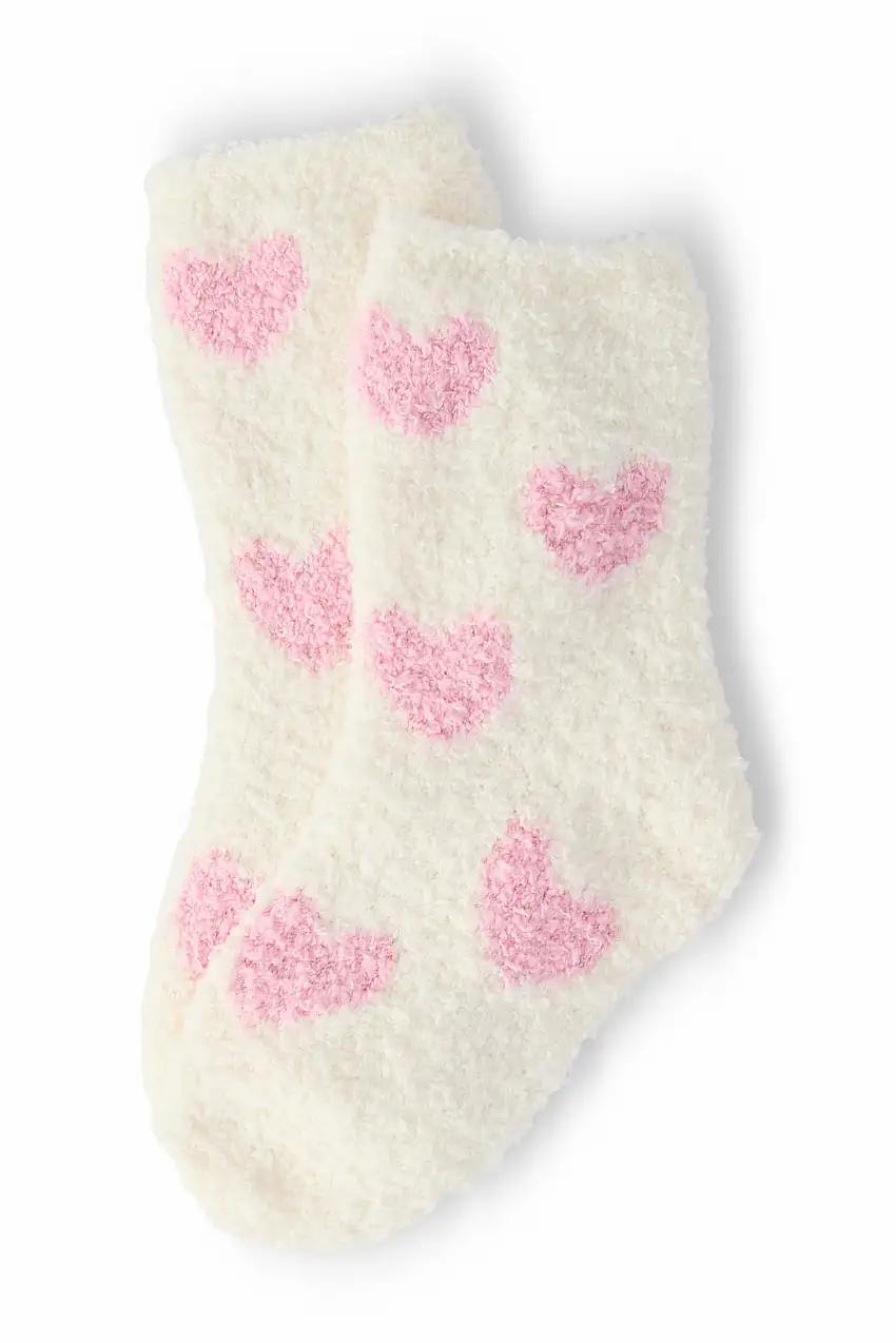 Coconut/light Pink Heart Cozy Socks