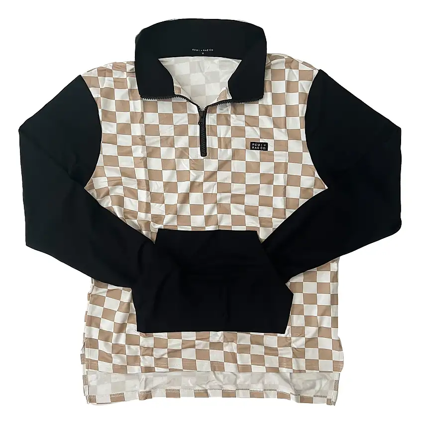 Adult - Bamboo Checkered Color Block Pullover