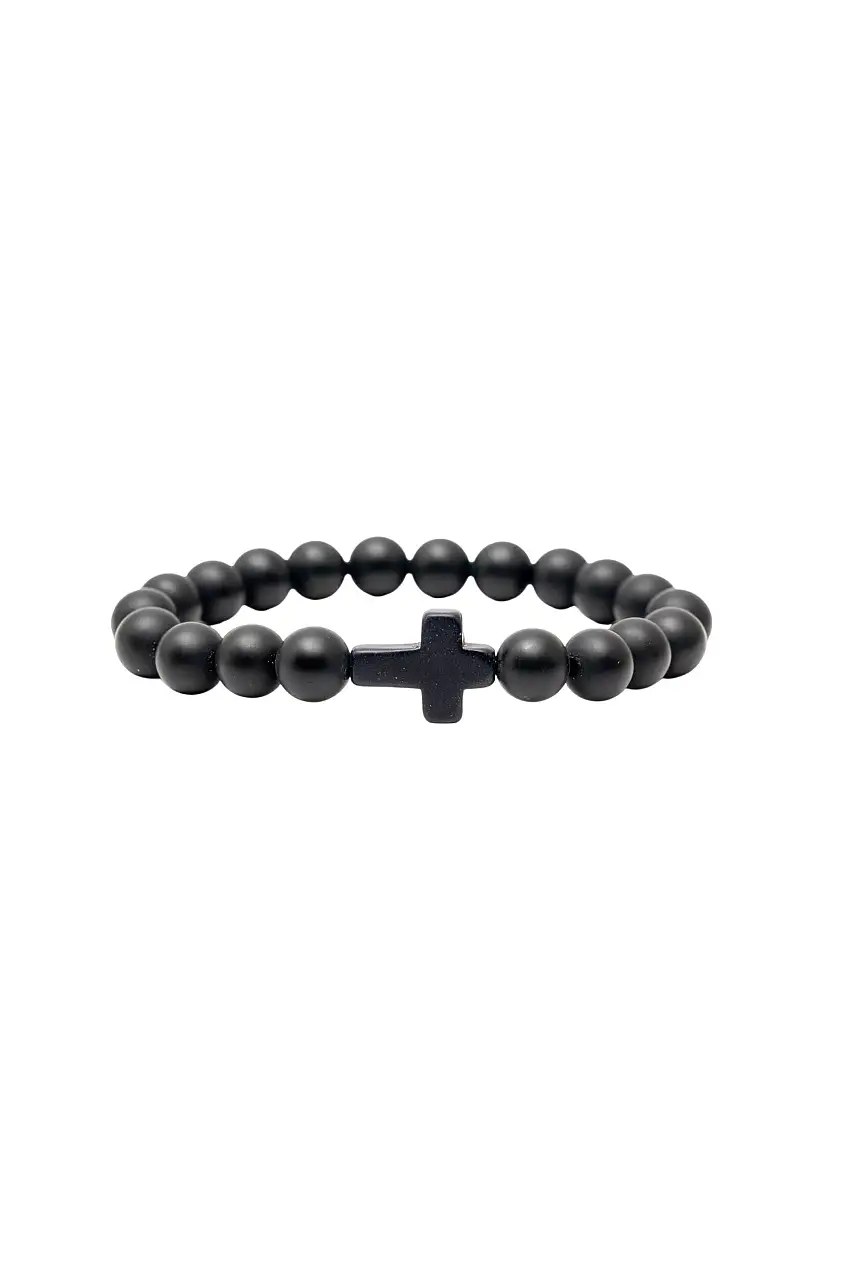 Black Matte Large Stone Cross Bracelet